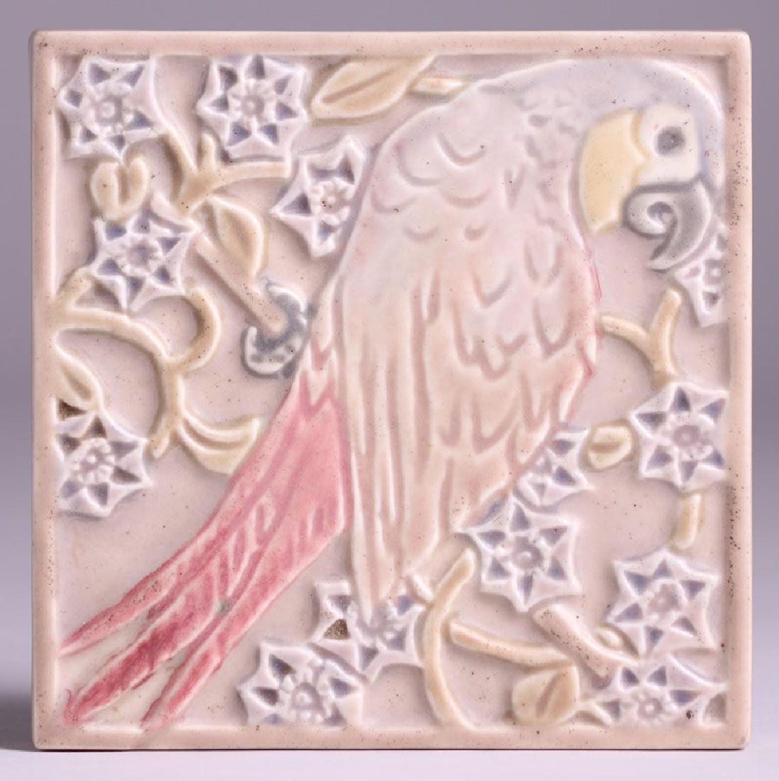 Rookwood Trivet Tile #3077 with Pink Parrot, Dated 1921 (1 of 2)