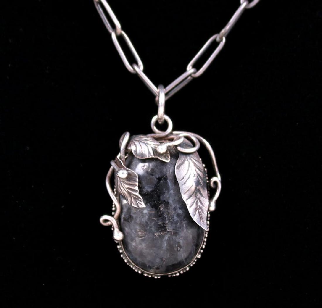 Arts & Crafts Sterling Silver Black Agate Necklace (1 of 2)
