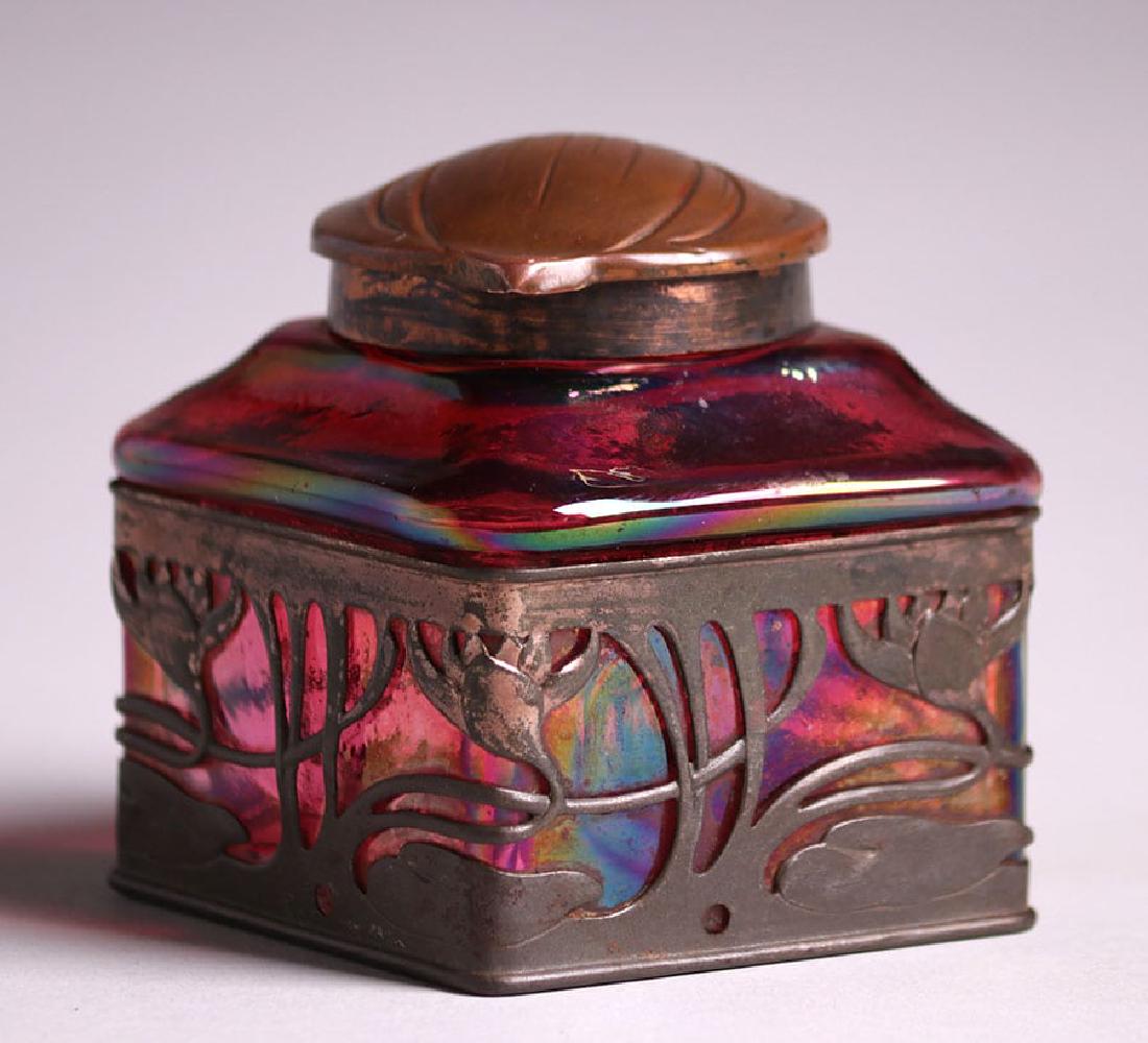 Loetz Red Iridescent Glass Overlay Inkwell (1 of 5)