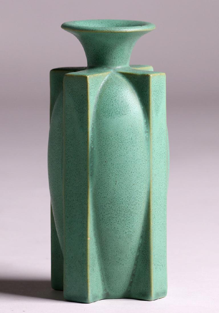 Larger Teco Pottery Four-Buttress Flared Matte Green (1 of 5)