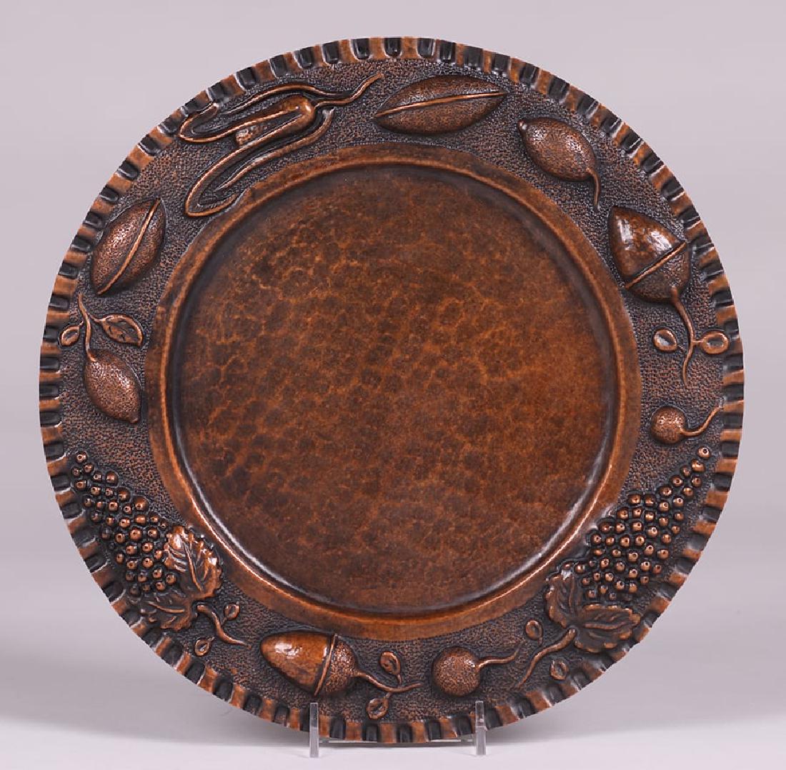 Arts & Crafts Hammered Copper Repousse Acorn Tray c1915 (1 of 2)
