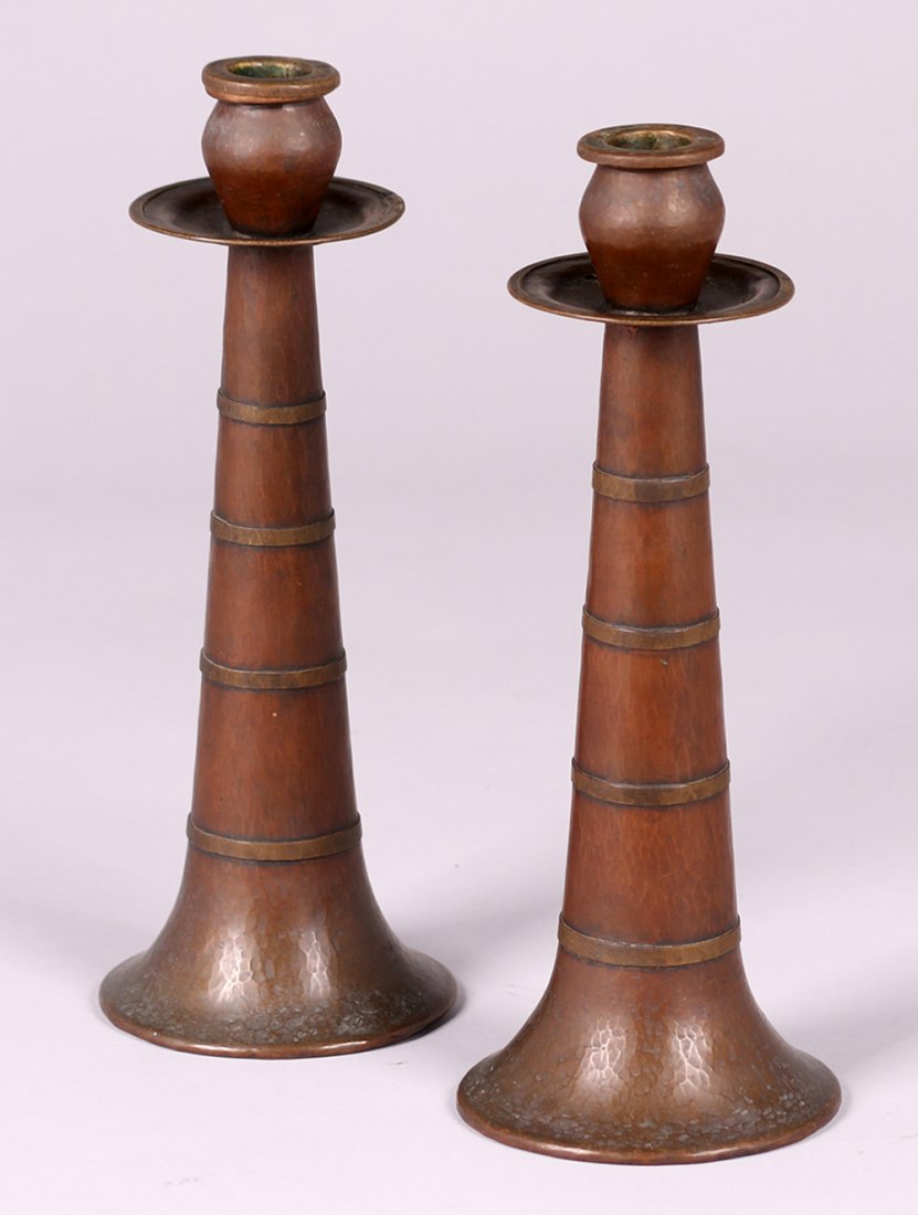 Stickley Brothers Hammered Copper Candlesticks c1910 Sep 29, 2018