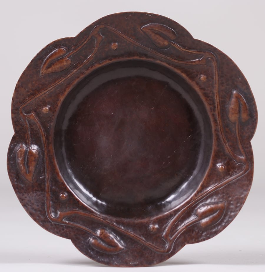 Arts & Crafts Hammered Copper Tray Repousse Leaves (1 of 3)