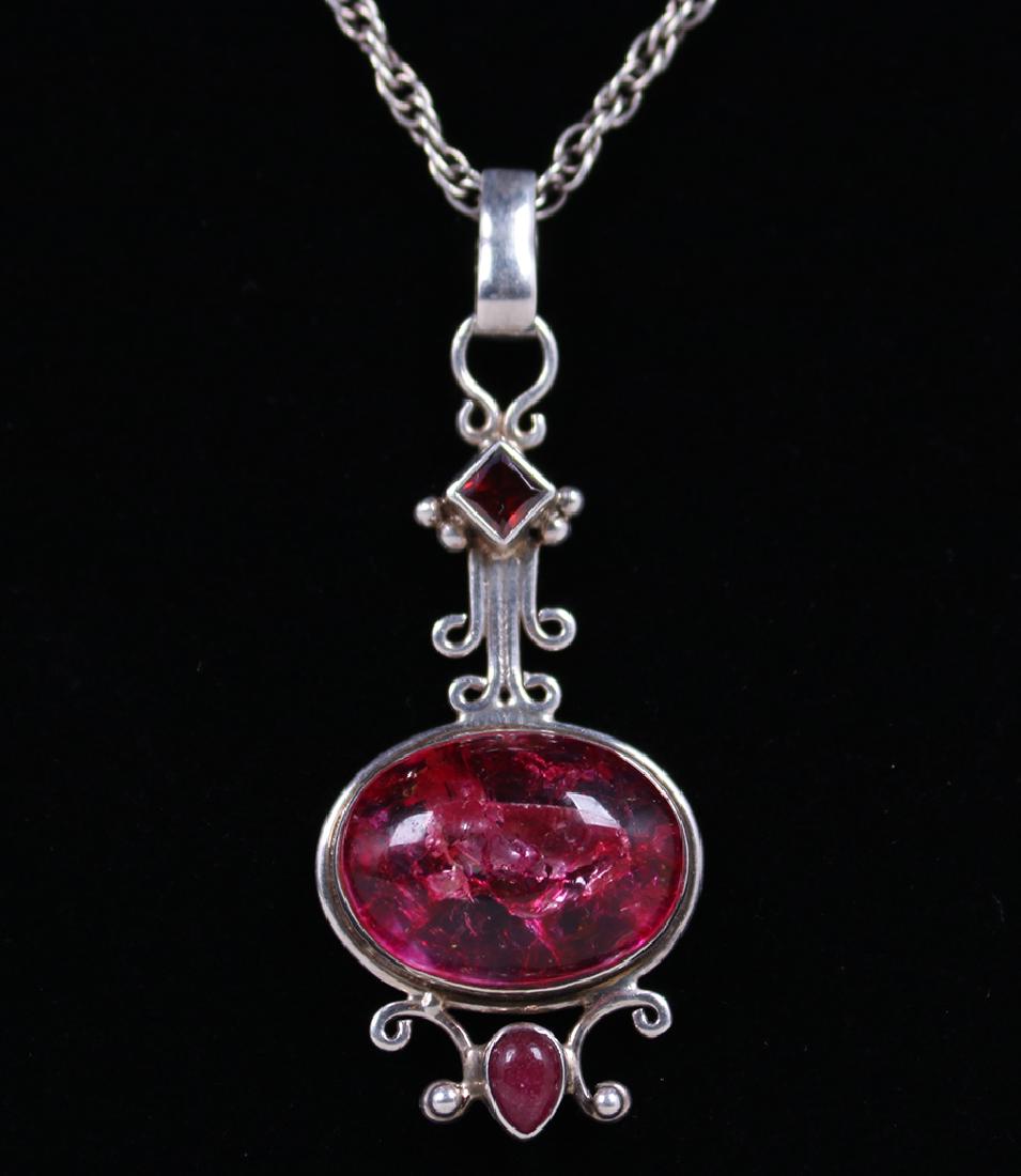 Arts & Crafts Sterling Silver Rhodonite Pendant (1 of 2)