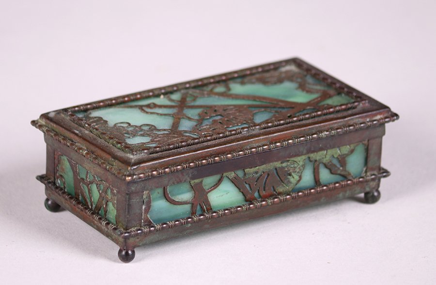 Tiffany Studios Bronze Overlay Stamp Box (1 of 4)