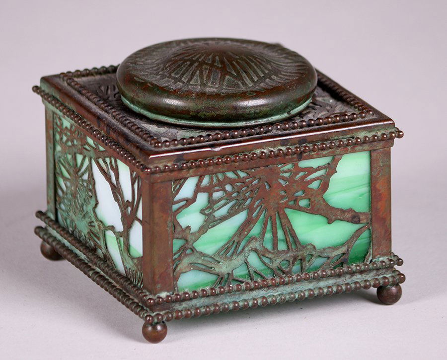 Tiffany Studios Bronze Overlay Square Inkwell #2 (1 of 5)