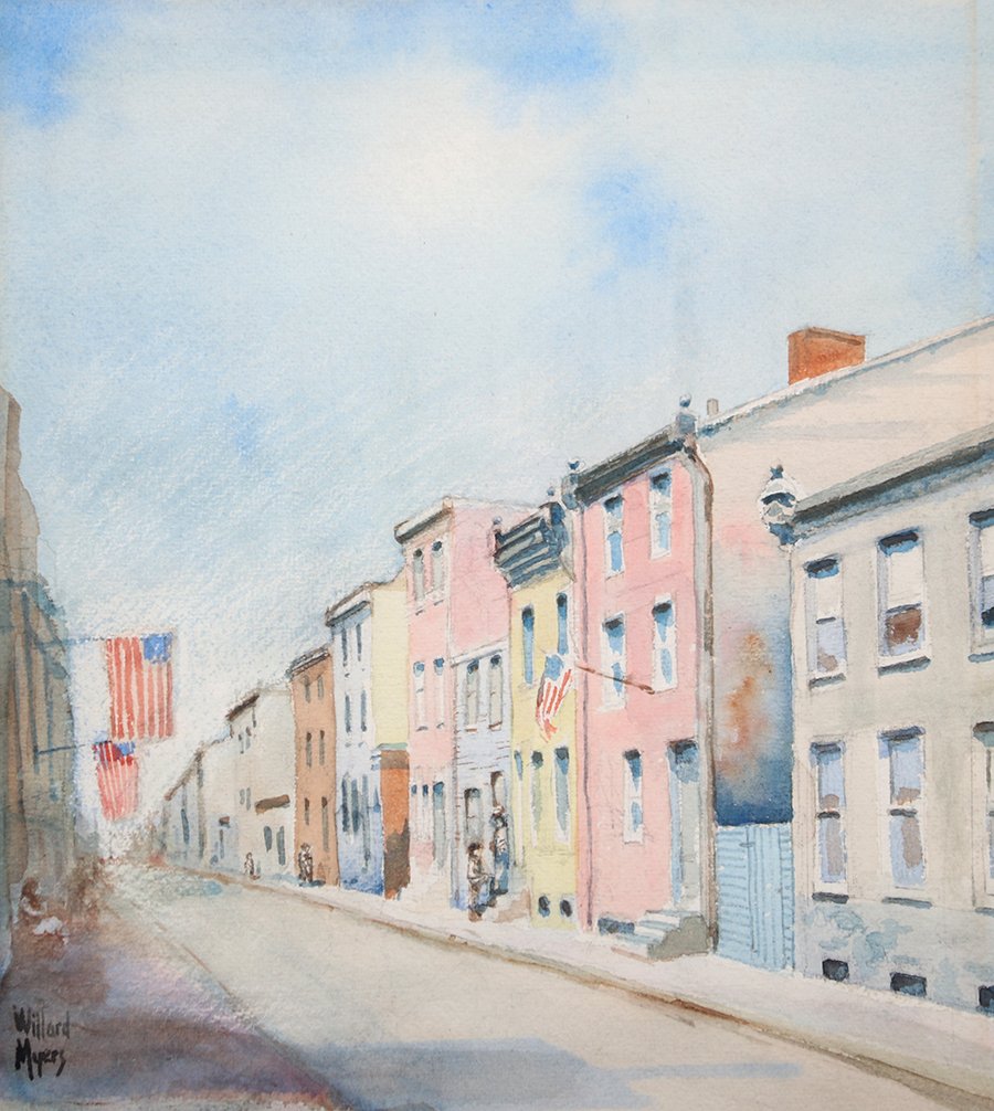 Willard Myers Watercolor Philadelphia Row House c1926 (1 of 4)