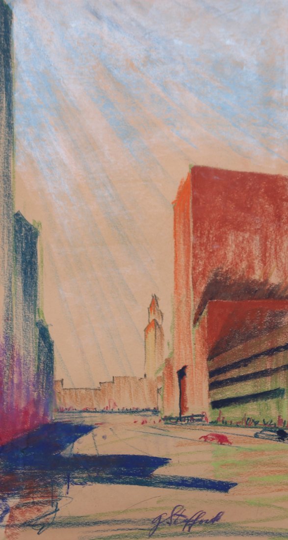 G. Stafford Pastel Drawing 1930s New York Deco Building (1 of 5)