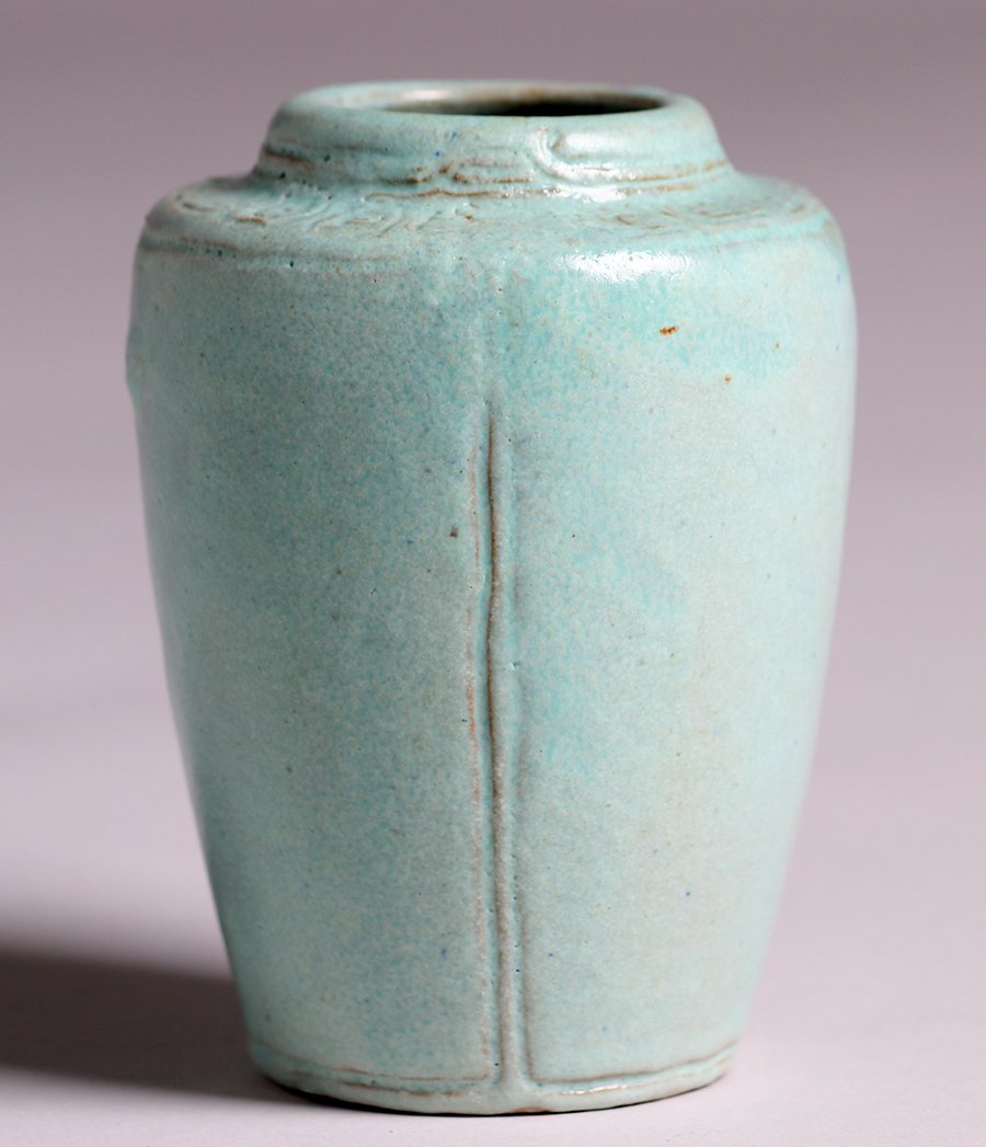 Arequipa Pottery Hand-Carved Blue Vase c1915 (1 of 4)