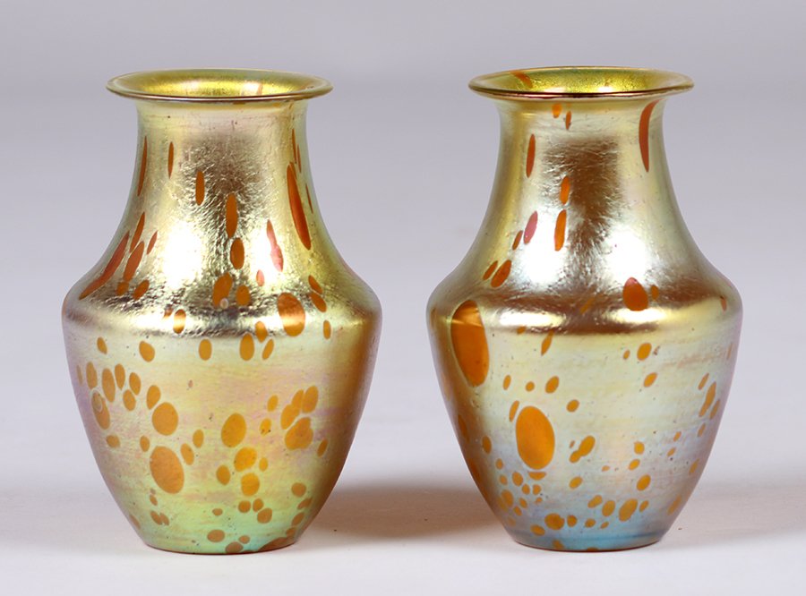 Pair Loetz Astraea Matching Glass Vases c1900 (1 of 5)