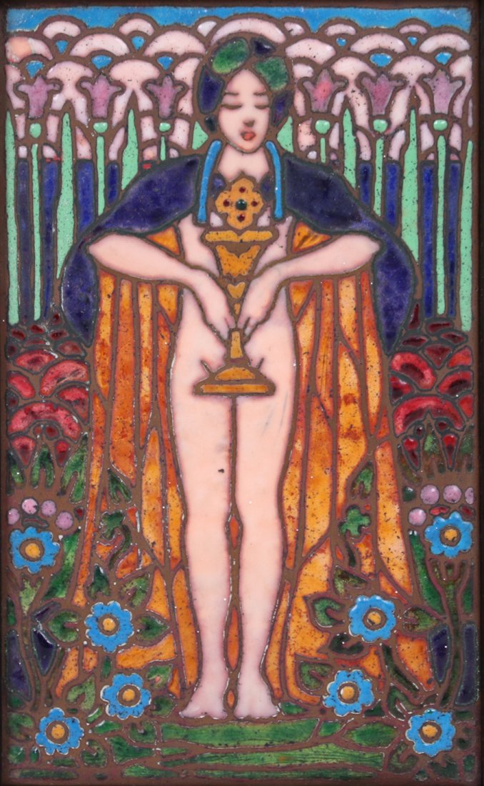 Enamel on Copper Plaque Pre-Raphaelite Woman c1910 (1 of 4)