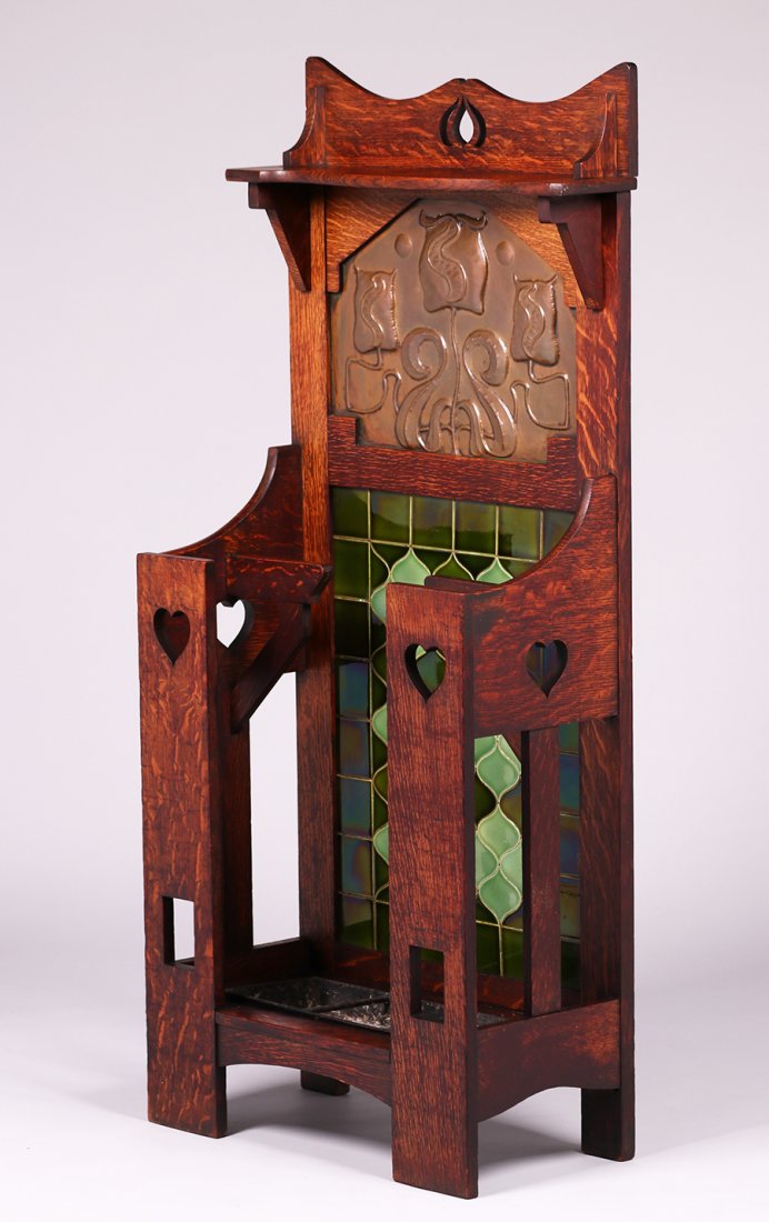 English Arts & Crafts Cutout Oak Umbrella Stand c1905 (1 of 6)