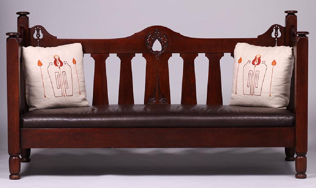 Early Stickley Brothers Hand-Carved Cutout Settle c1901 (1 of 4)