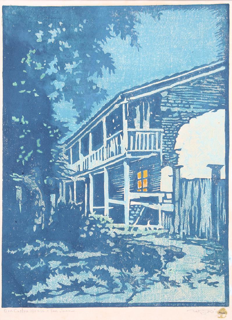 William Rice Woodblock "Gov. Castro House - San Juan" (1 of 4)