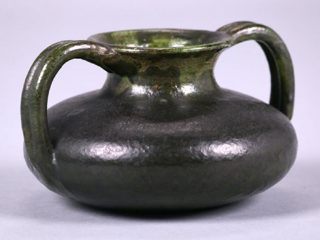 Merrimac Pottery Two-Handled Squat Matte Green Vase (1 of 5)