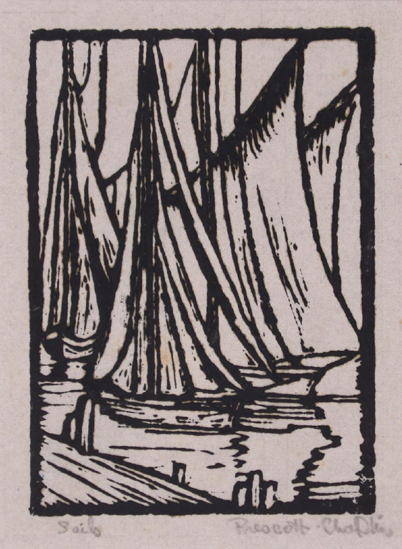 Prescott Chaplin Woodblock Print "Sails" (1 of 2)