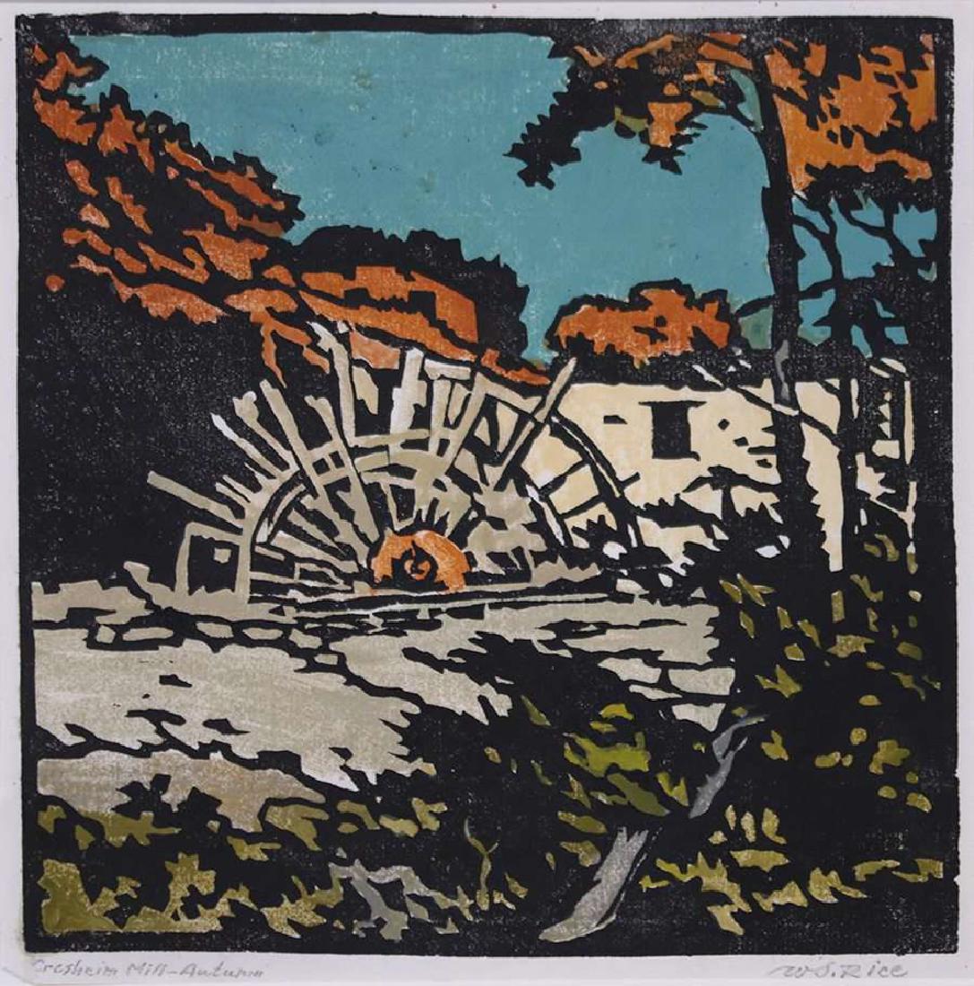 William Rice Woodblock "Cresheim Mill - Autumn" c1930 (1 of 3)