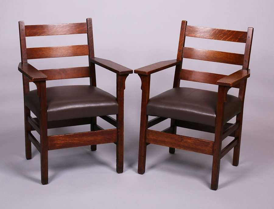 Pair Gustav Stickley #306A Ladder Back Armchairs (1 of 3)