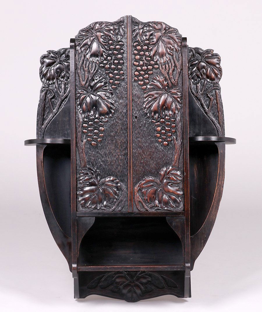 Arts & Crafts Carved Grapevine Wall Cabinet c1905 (1 of 4)