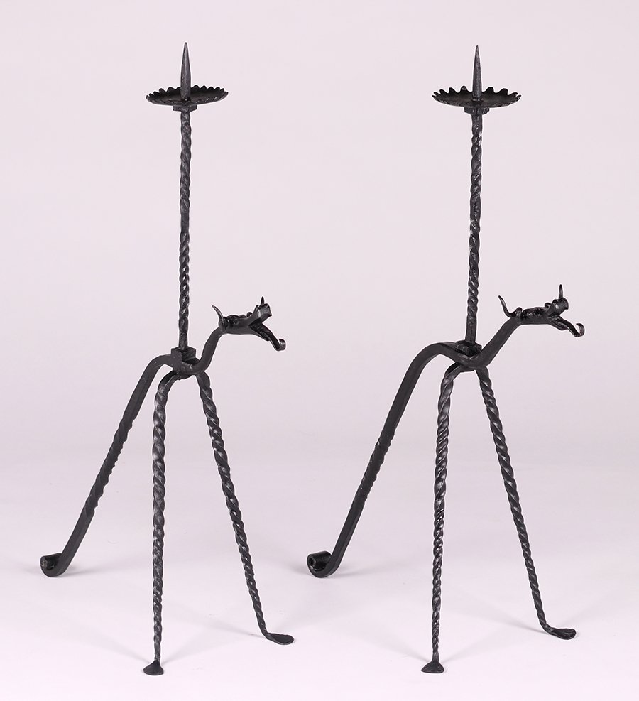 Samuel Yellin Hand-Wrought Iron Candle Stands c1920s (1 of 4)