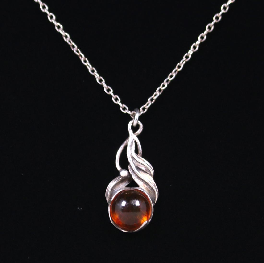 Arts Nouveau Sterling Silver & Amber Pendant Necklace (1 of 2)