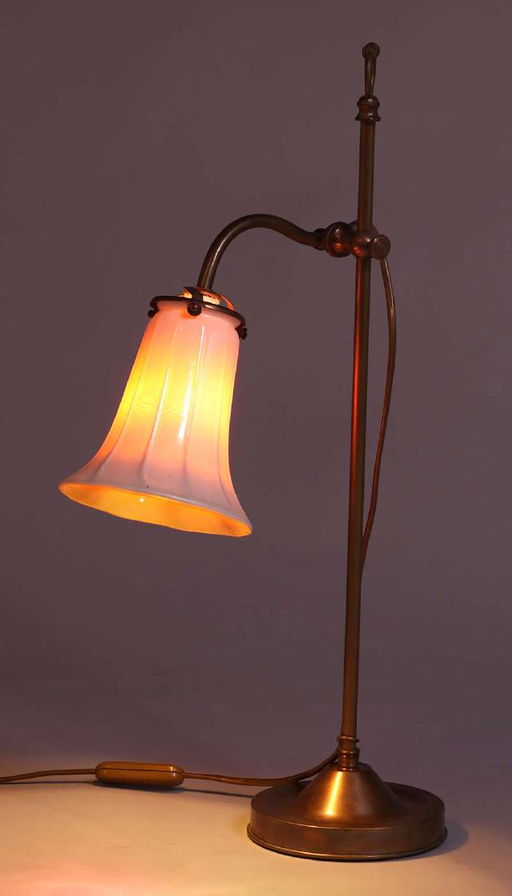 Antique Brass Desk Lamp Stueben Shade C1910