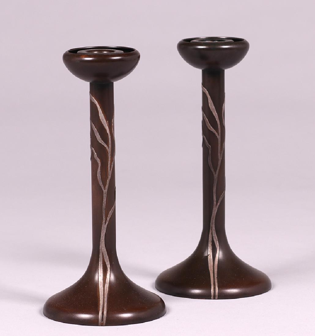 Pair Heintz Sterling on Bronze Tall Candlesticks (1 of 3)