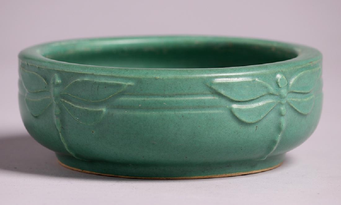 Arts & Crafts Matte Green Dragonfly Bowl (1 of 3)