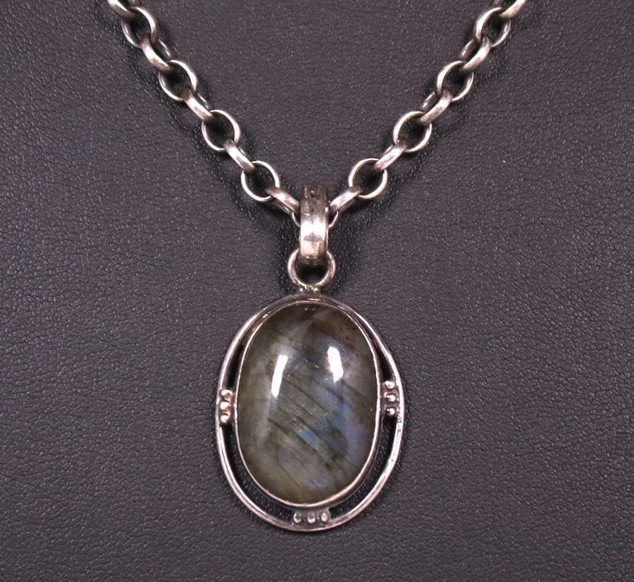 Arts & Crafts Sterling Moss Agate Pendant Necklace (1 of 2)