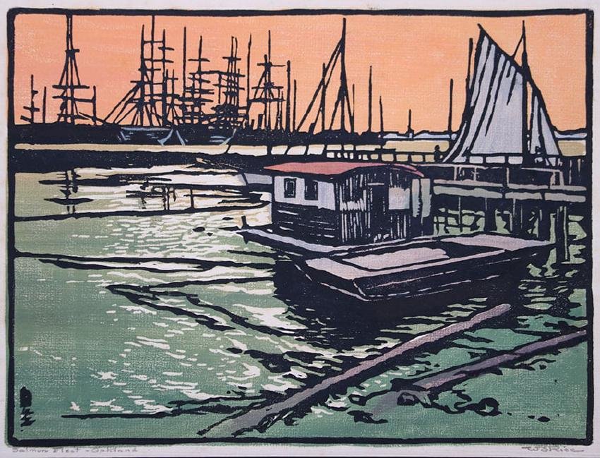 William Rice Woodblock "Salmon Fleet Oakland" (1 of 3)