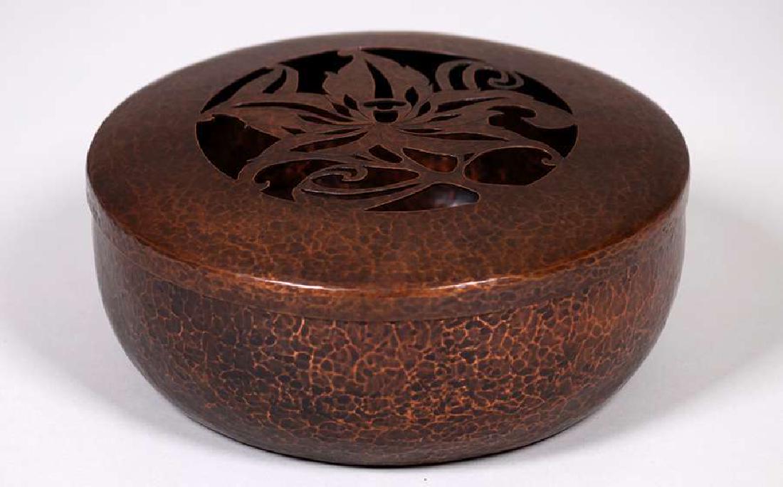 Arts & Crafts Hammered Copper Potpourri Container c1910