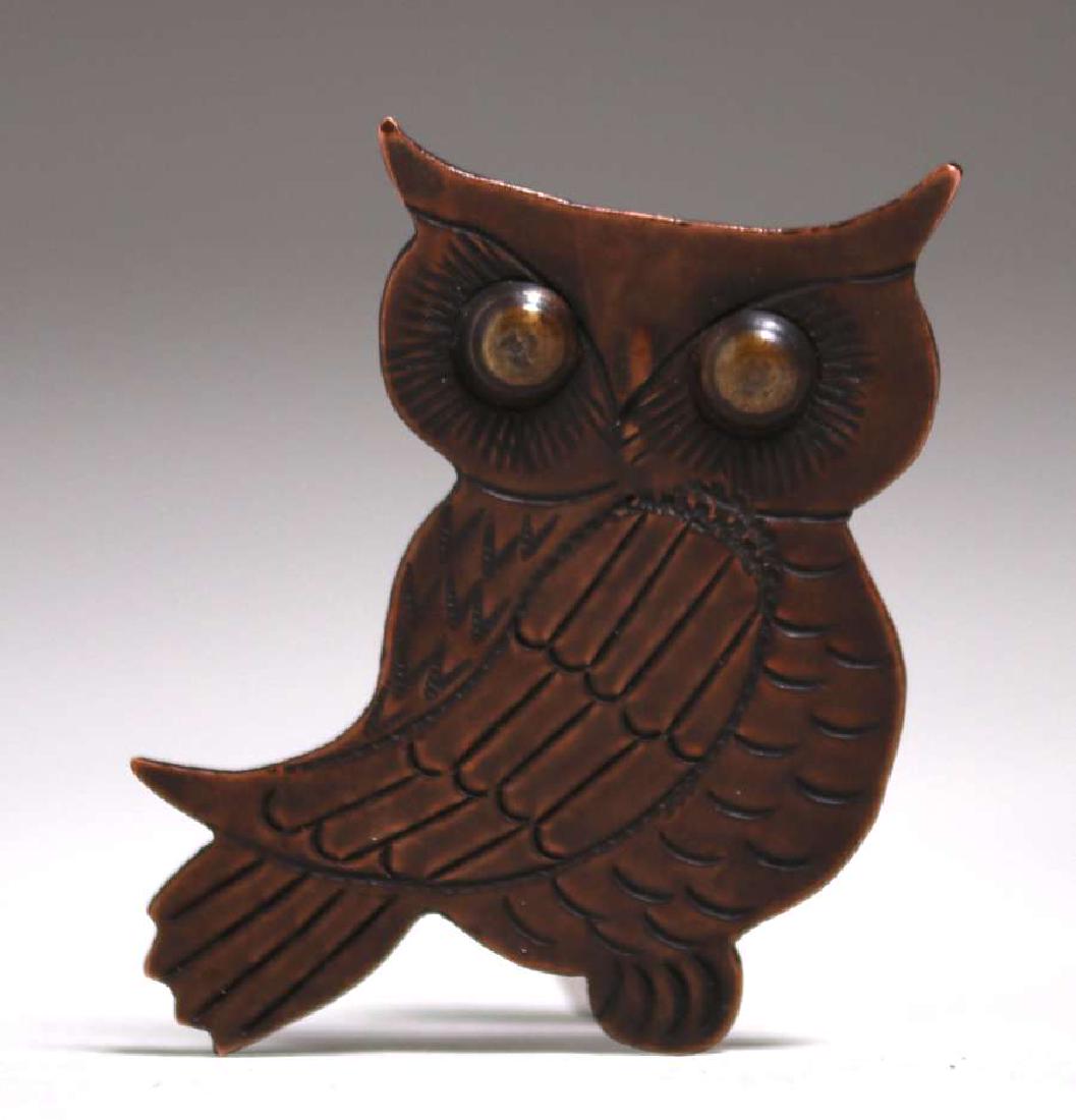 Roy Johnson - Roycroft Worker Copper Owl Brooch c1920s (1 of 2)