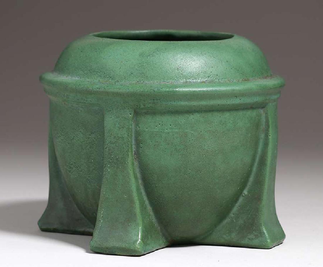 Wheatley Pottery Matte Green Buttress Jardiniere c1910 (1 of 3)