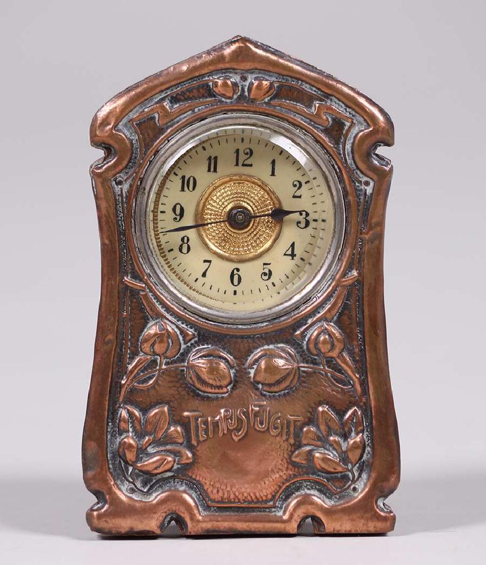 English Hammered Copper "Tempus Fugit" Clock c1905 (1 of 4)
