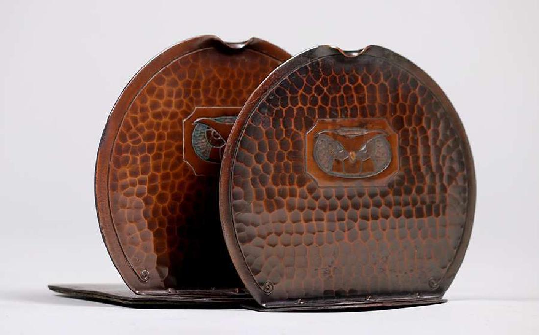 Pair Roycroft Hammered Copper Owl Bookends #320 (1 of 3)