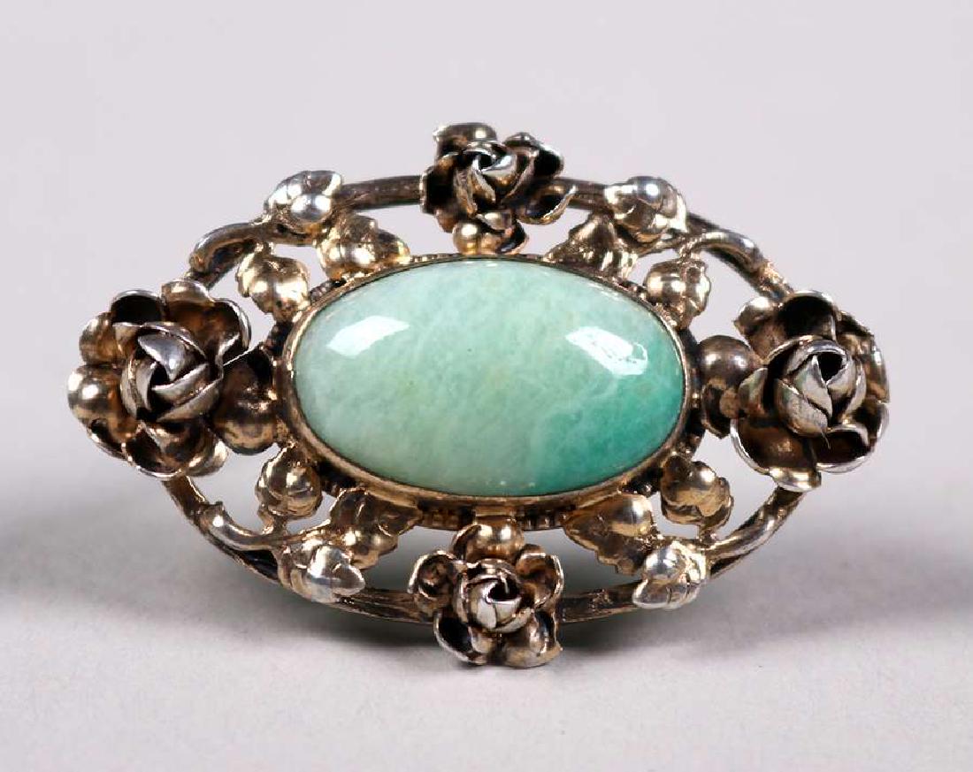 Arts & Crafts Gilt Sterling Silver Amazonite Brooch (1 of 1)