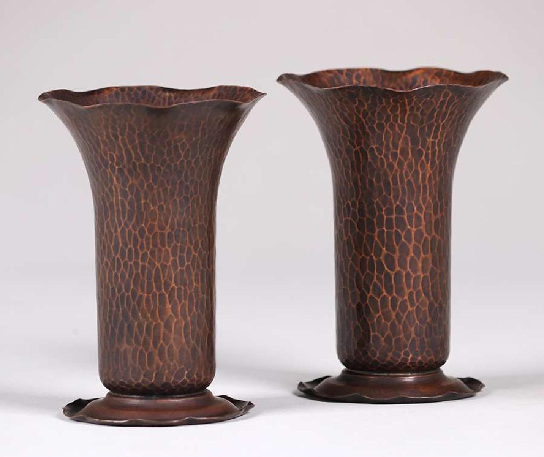 Pair Arthur Cole Hammered Copper Vase c1930s (1 of 3)