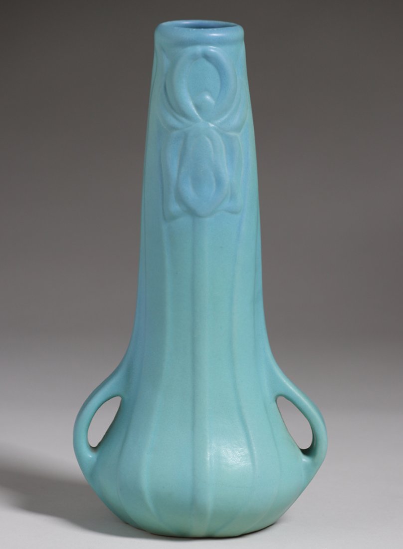 Tall Van Briggle Matte Blue Two-Handled Iris Vase (1 of 2)