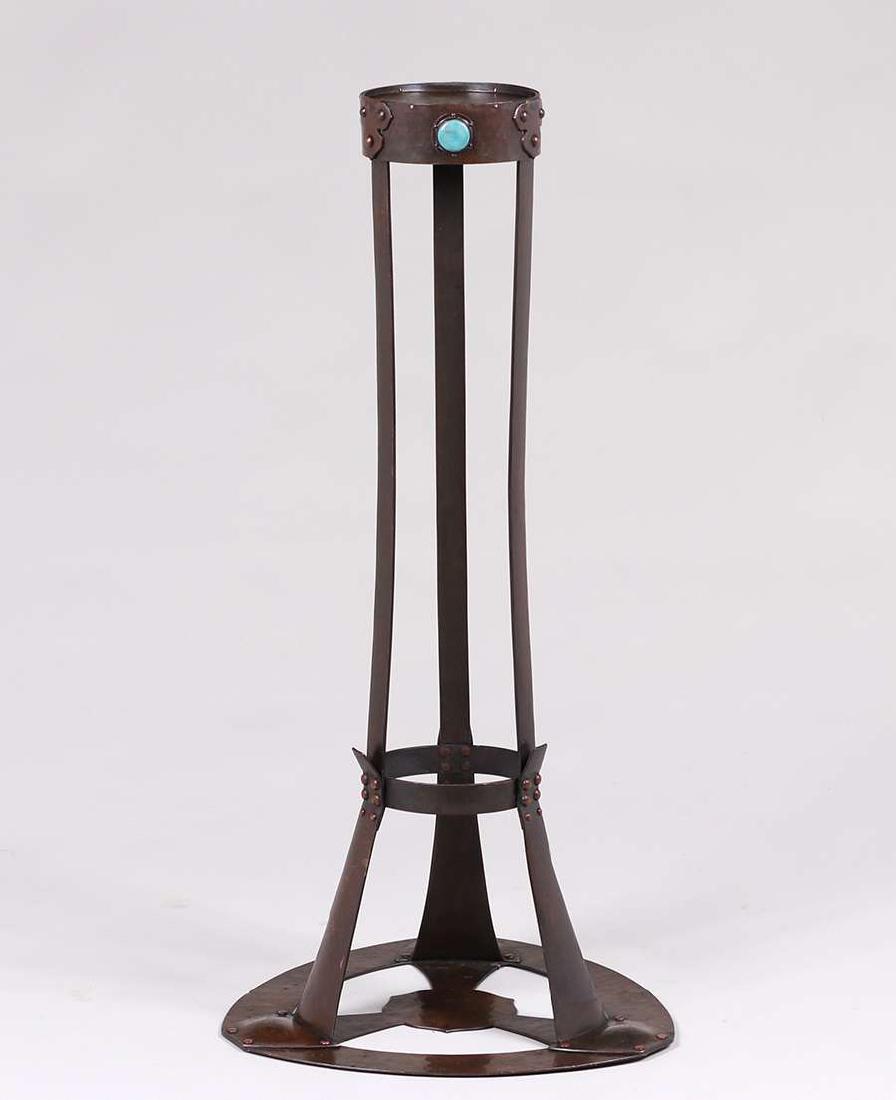 English Arts & Crafts Hammered Copper & Enamel Pedestal (1 of 4)