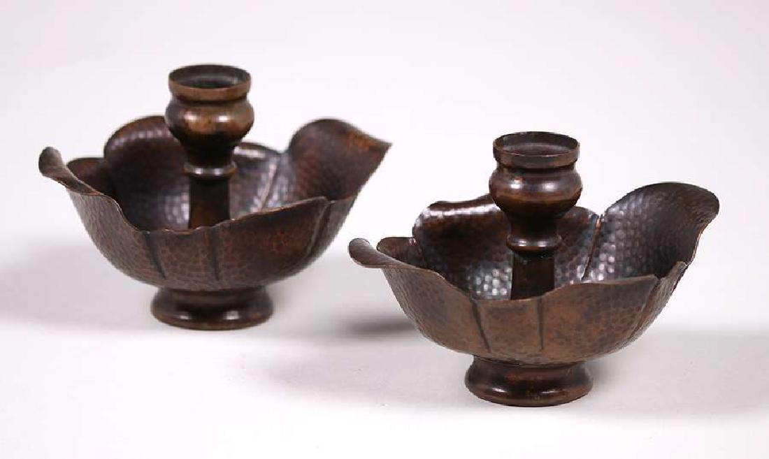 Pair Arts & Crafts Hammered Copper Candlesticks (1 of 4)