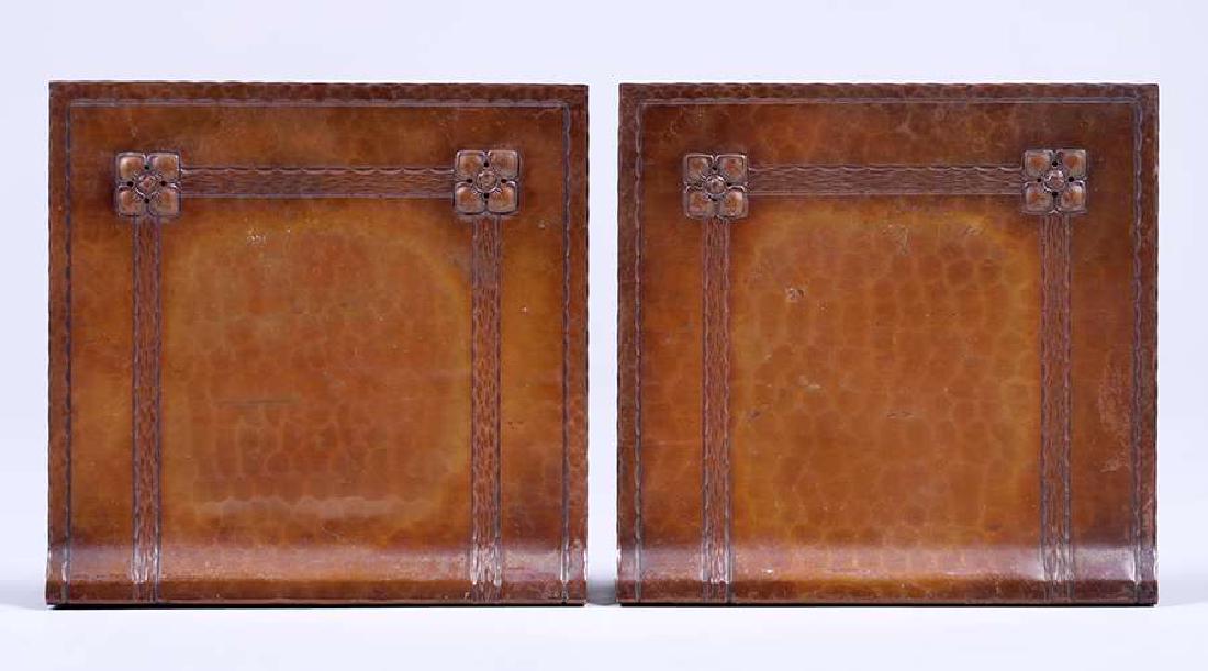Roycroft Hammered Copper Square Flower Bookends (1 of 2)