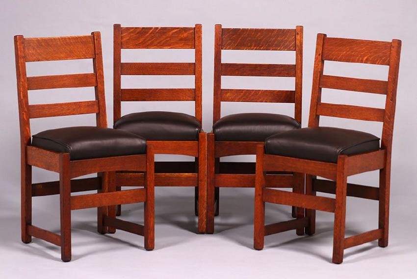 Set of 4 L&JG Stickley Ladder Back Dining Chairs c1910 (1 of 4)
