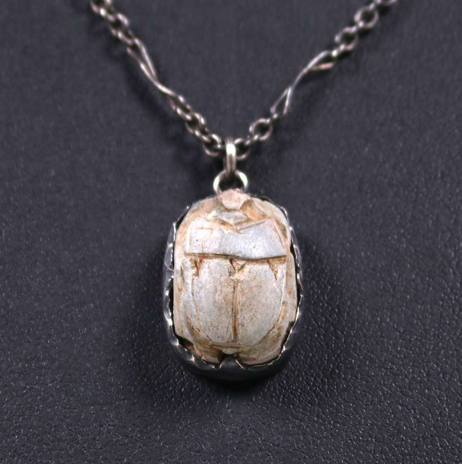Egyptian Scarab - Arts & Crafts Silver Pendant Necklace (1 of 3)