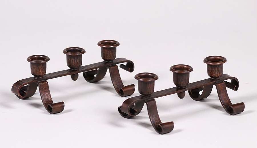 Pair Roycroft Hammered Copper Candelabras (1 of 2)