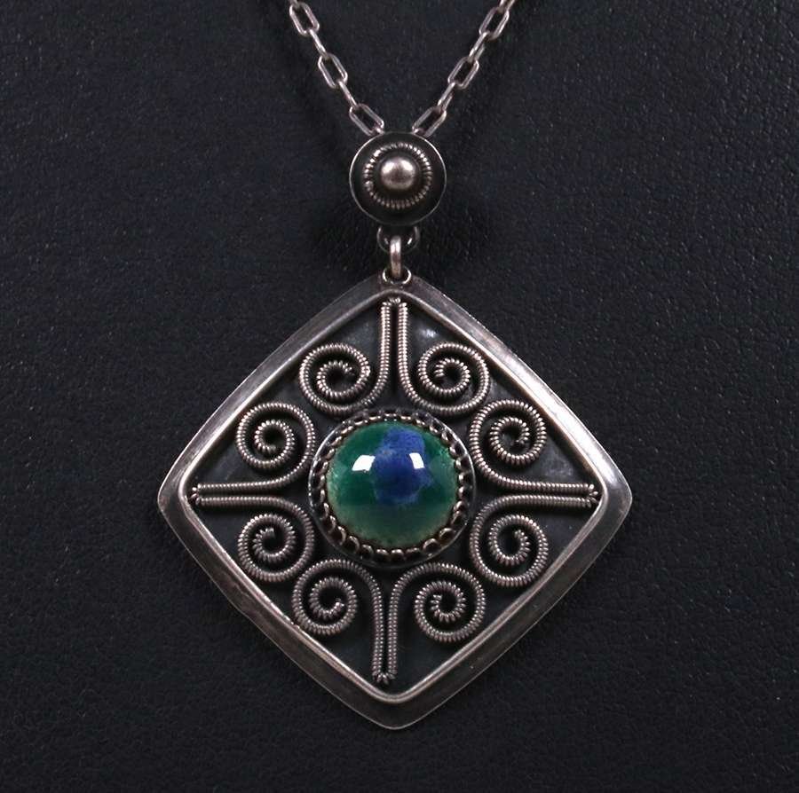 A&C Sterling Silver Peacock Eye Enamel Pendant c1910 (1 of 2)