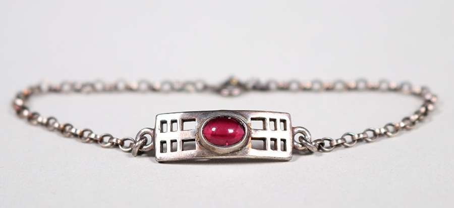 Vienna Secessionist Cutout Silver & Garnet Bracelet (1 of 2)
