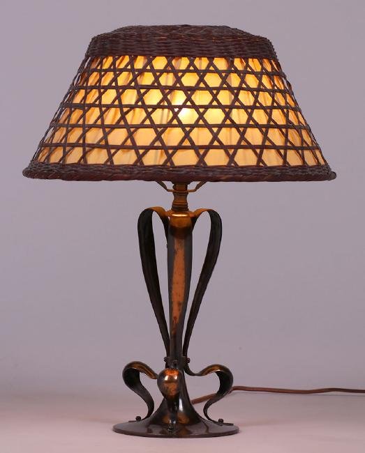 Arts & Crafts Copper & Wicker Lamp c1900-1905 (1 of 4)
