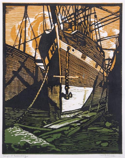 William Rice Woodblock Print "Ships of Yesterday" (1 of 3)