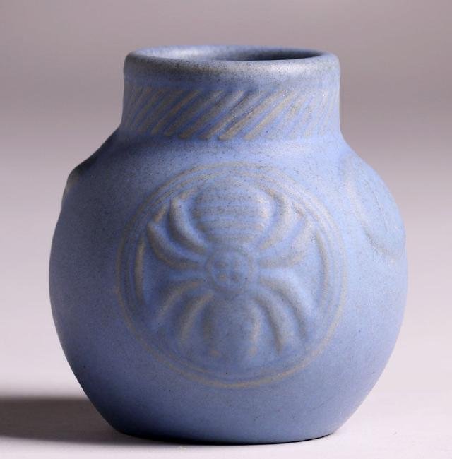Early Van Briggle 1902 Matte Blue Spider Vase (1 of 4)