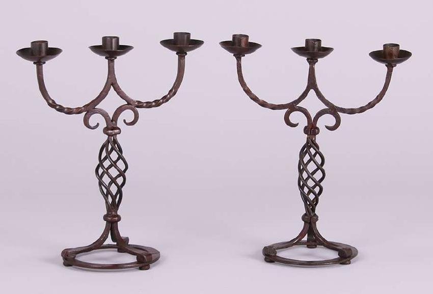 Pair Arts & Crafts Hand-Forged Iron Candelabras c1920s (1 of 1)